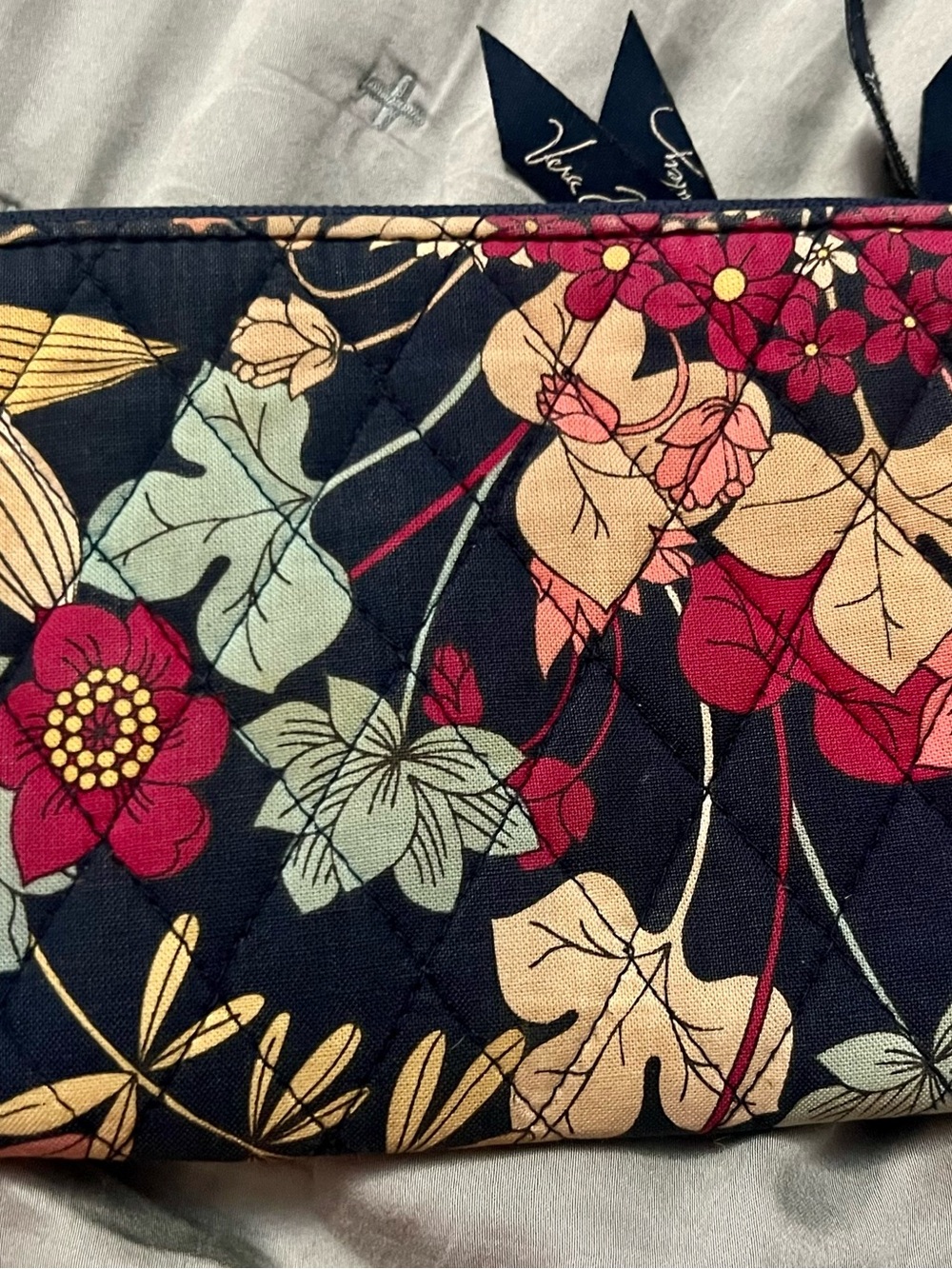 Vera Bradley Quilted Floral Wallet in Black, Pink, Cream, Green
